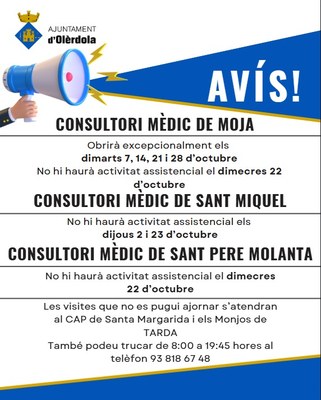 Alteracions d’horaris als consultoris aquest mes d’octubre