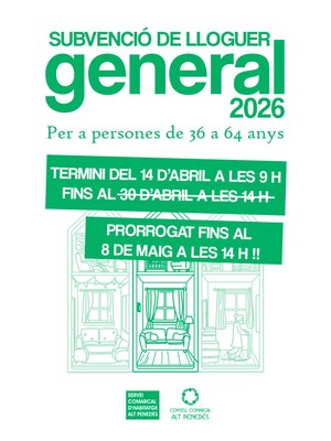 Ampliat el termini per sol·licitar la subvenció de lloguer per a persones entre 36 i 64 anys
