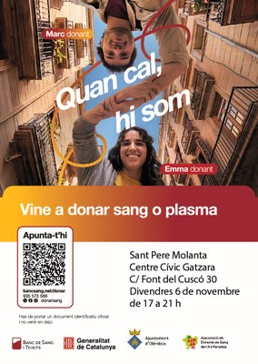 Divendres 6 de novembre es podrà donar sang al Centre Cívic Gatzara de Sant Pere Molanta