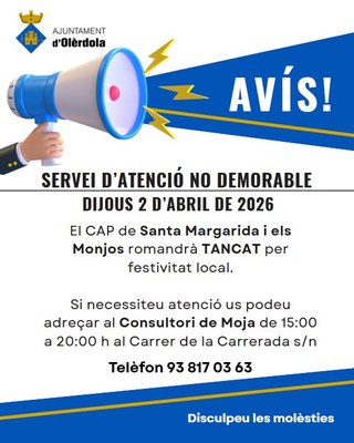 El consultori de Moja obrirà la tarda de dijous 2 d’abril