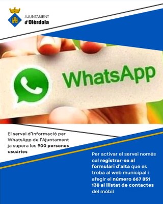 El servei d’informació per WhatsApp de l’Ajuntament ja supera les 900 persones usuàries
