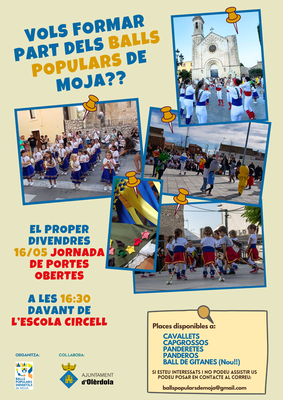 Jornada de portes obertes dels balls populars de Moja aquest divendres a les 16.30h, davant de l’escola Circell