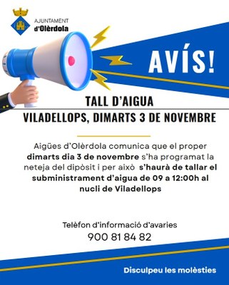 Tall de subministrament d’aigua a Viladellops