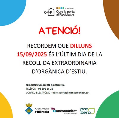 Últim dia de recollida extraordinària d’orgànica d’estiu